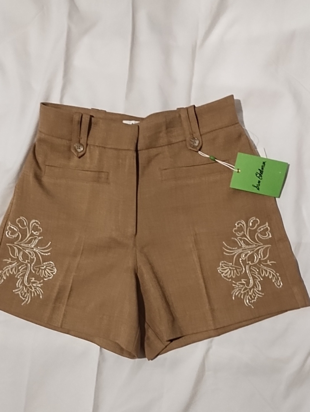 Sam Edelman NWT Size 0 Brown Embroidered Women's Shorts. Gorgeous.